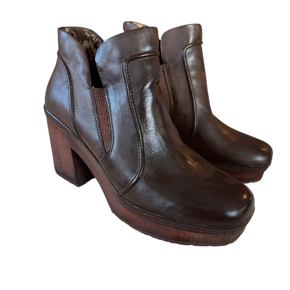 Korks Shoes - Korks Women Brown Platform Ankle Booties Chunky Block Heel Size 9.5